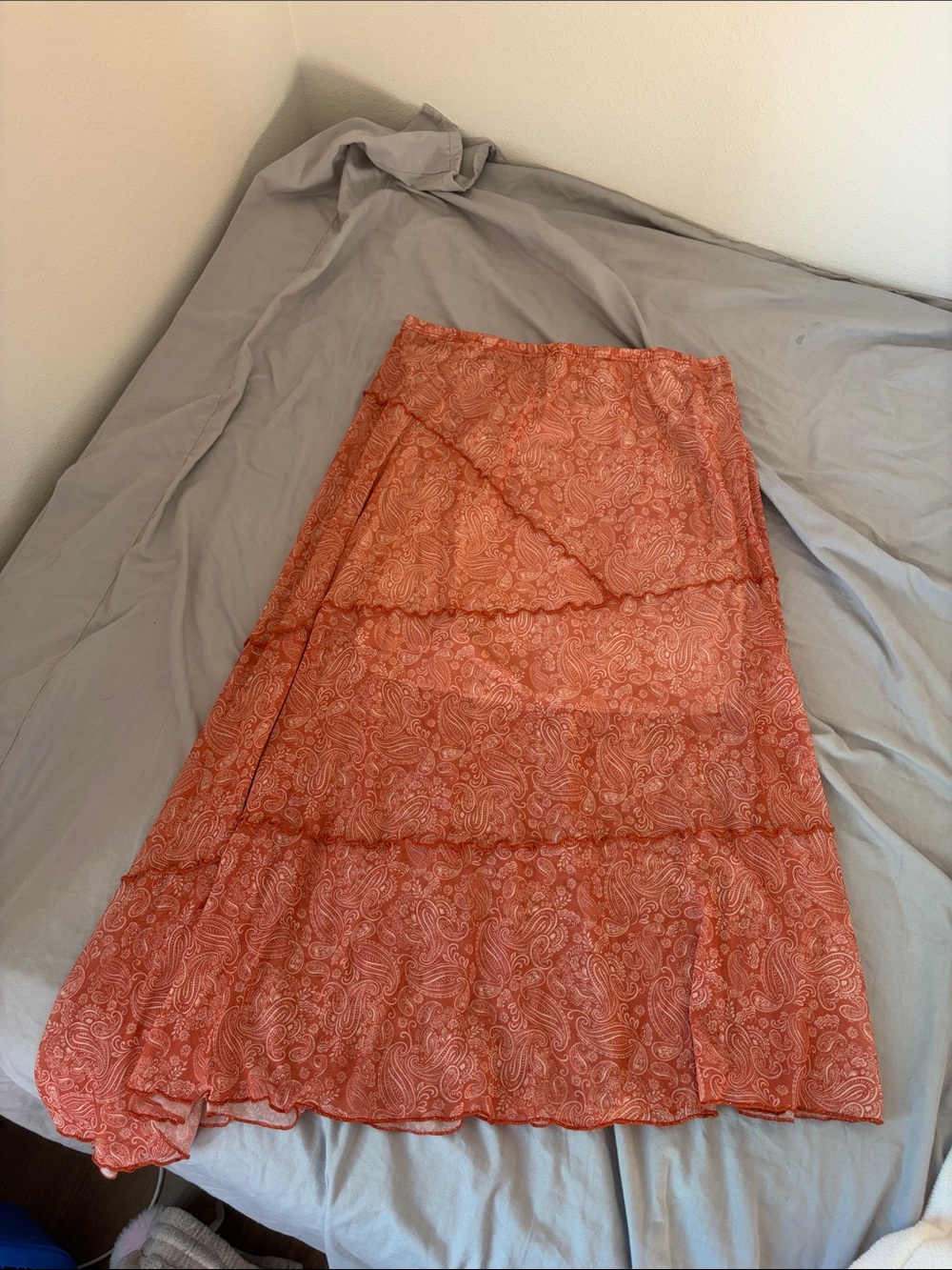 Tiered Orange Paisley Maxi Skirt